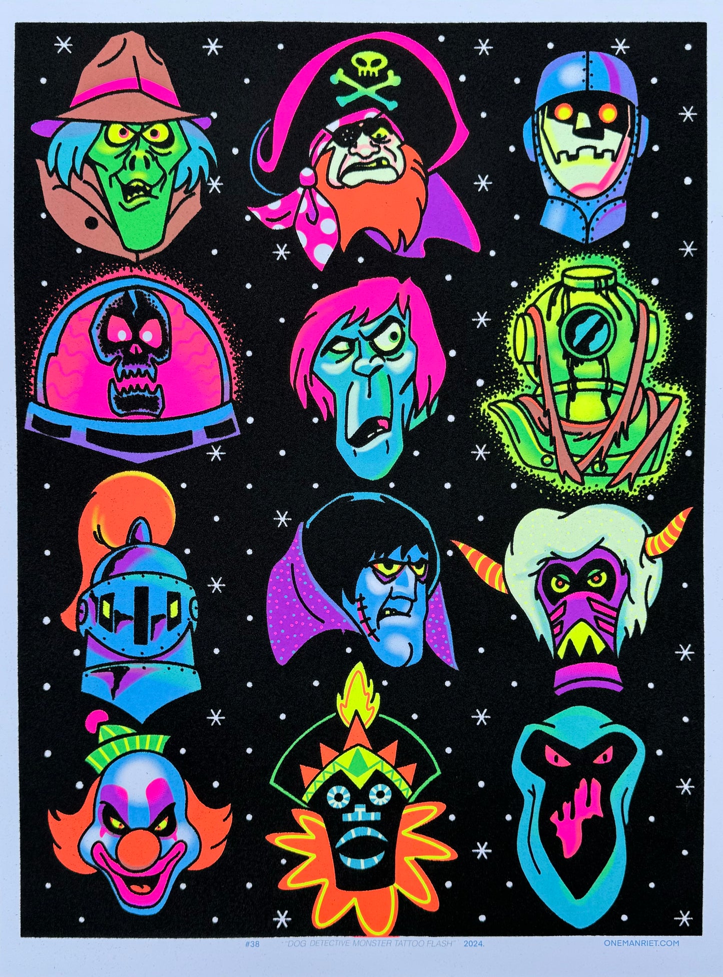 "Dog Detective Monster" Parody Tattoo Flash