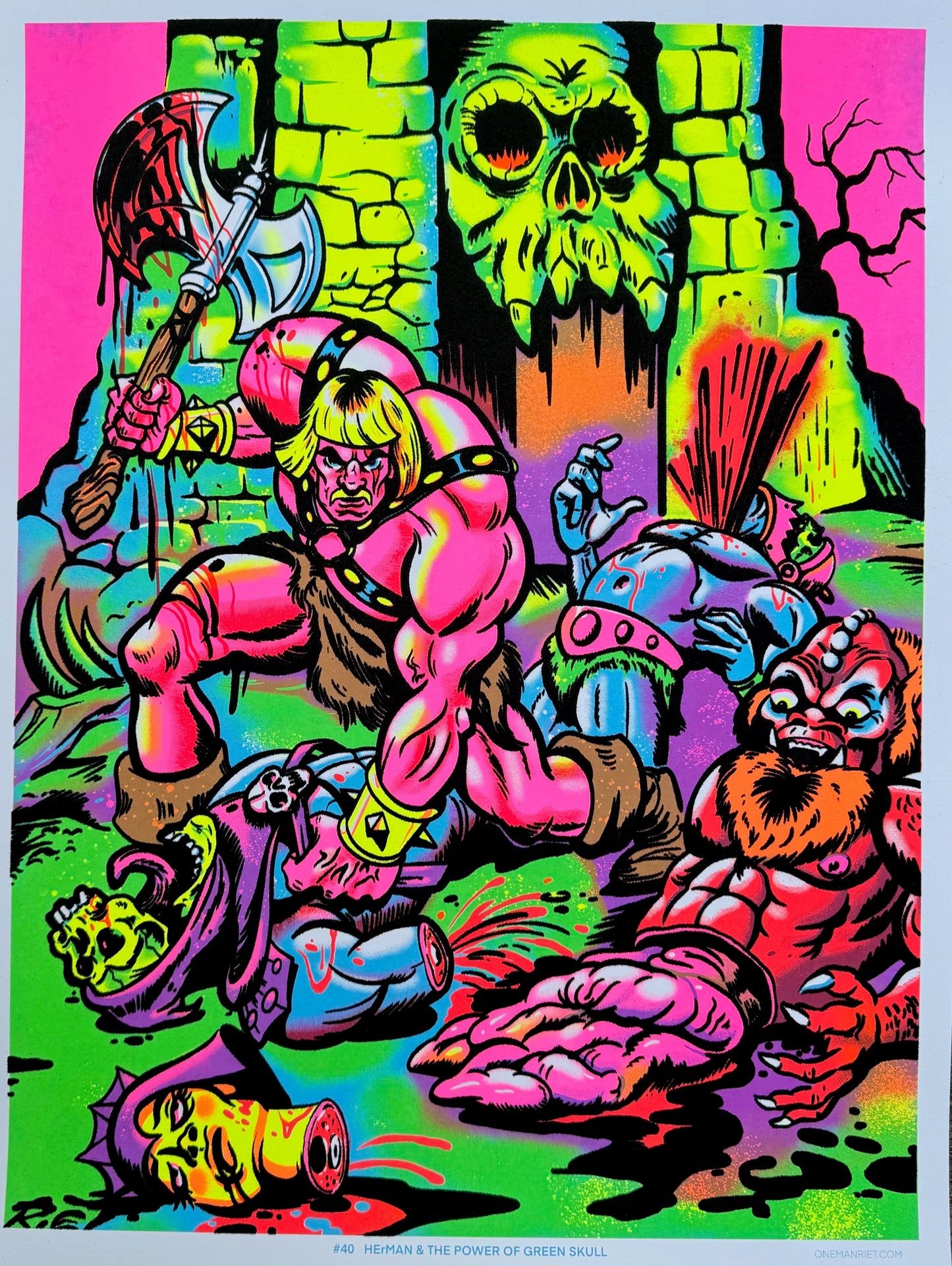 "Herman & the Power of GreenSkull" Blacklight parody print