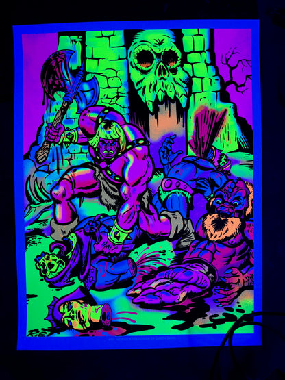 "Herman & the Power of GreenSkull" Blacklight parody print