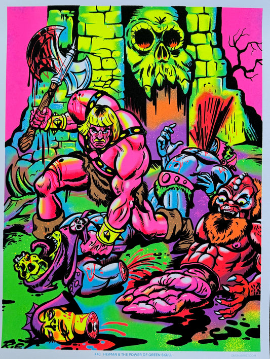 "Herman & the Power of GreenSkull" Blacklight parody print