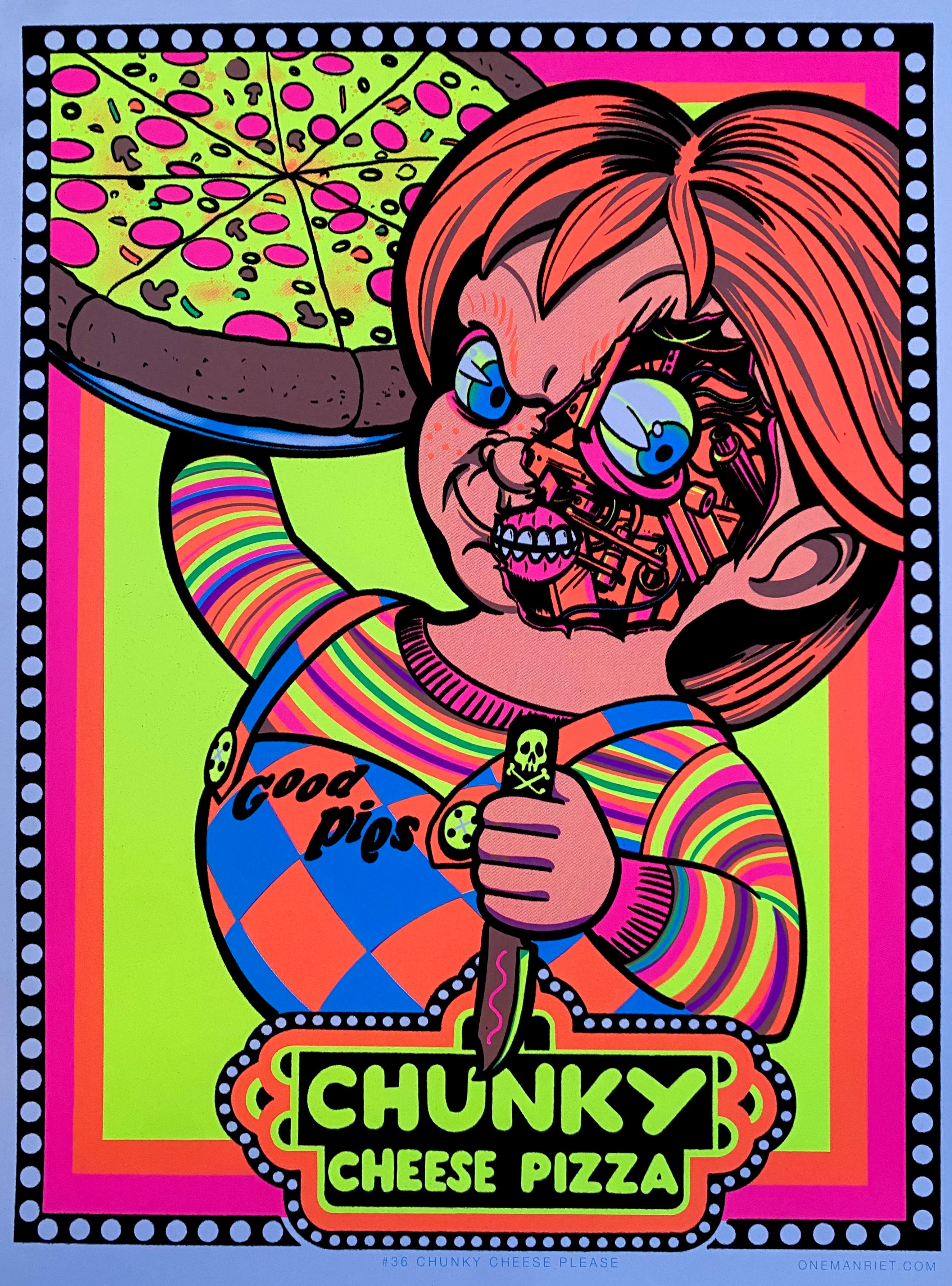 "Chunky Cheese Pizza" BlackLight Parody Print