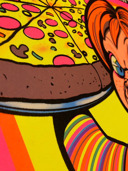 "Chunky Cheese Pizza" BlackLight Parody Print