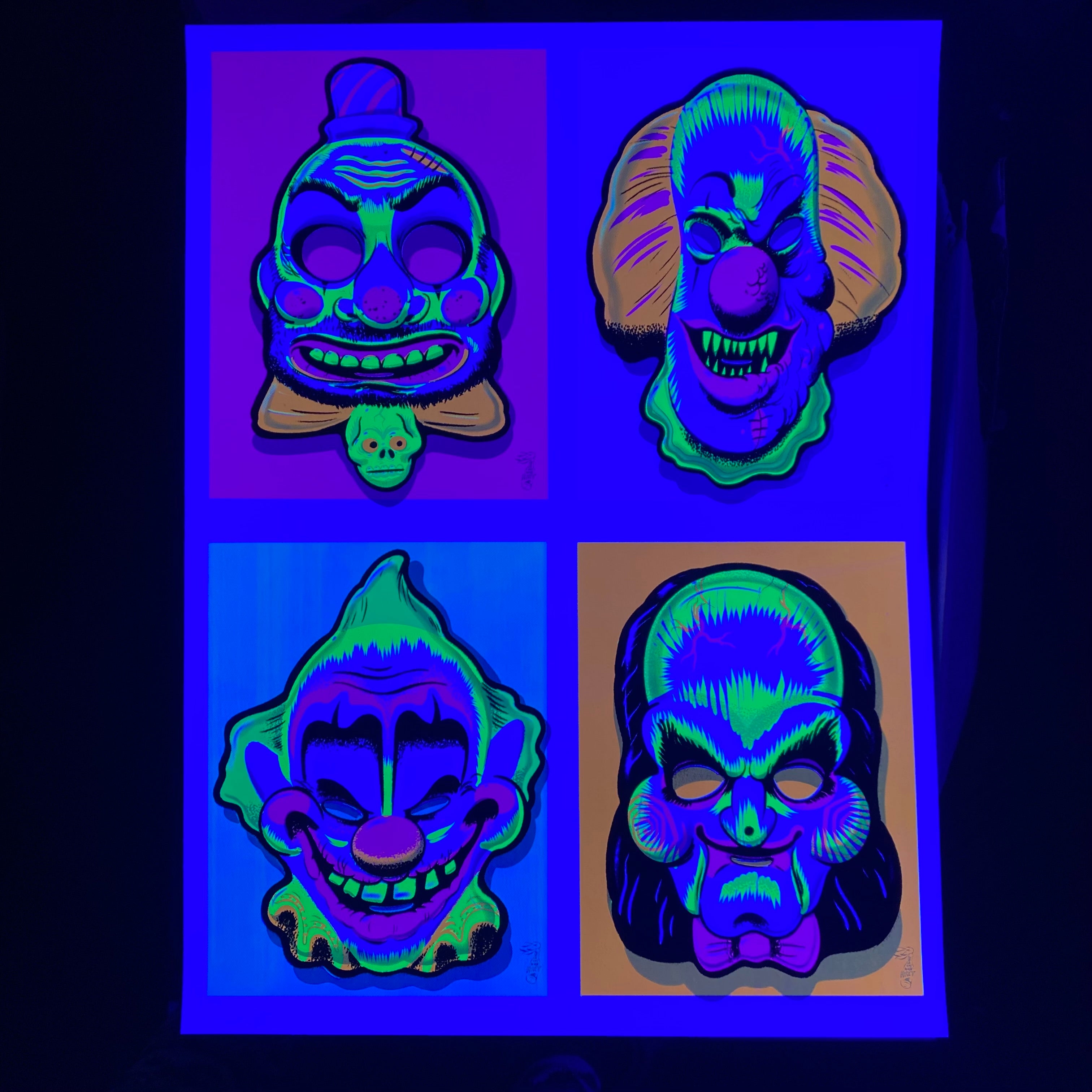 Clown Masks BlackLight Parody Print